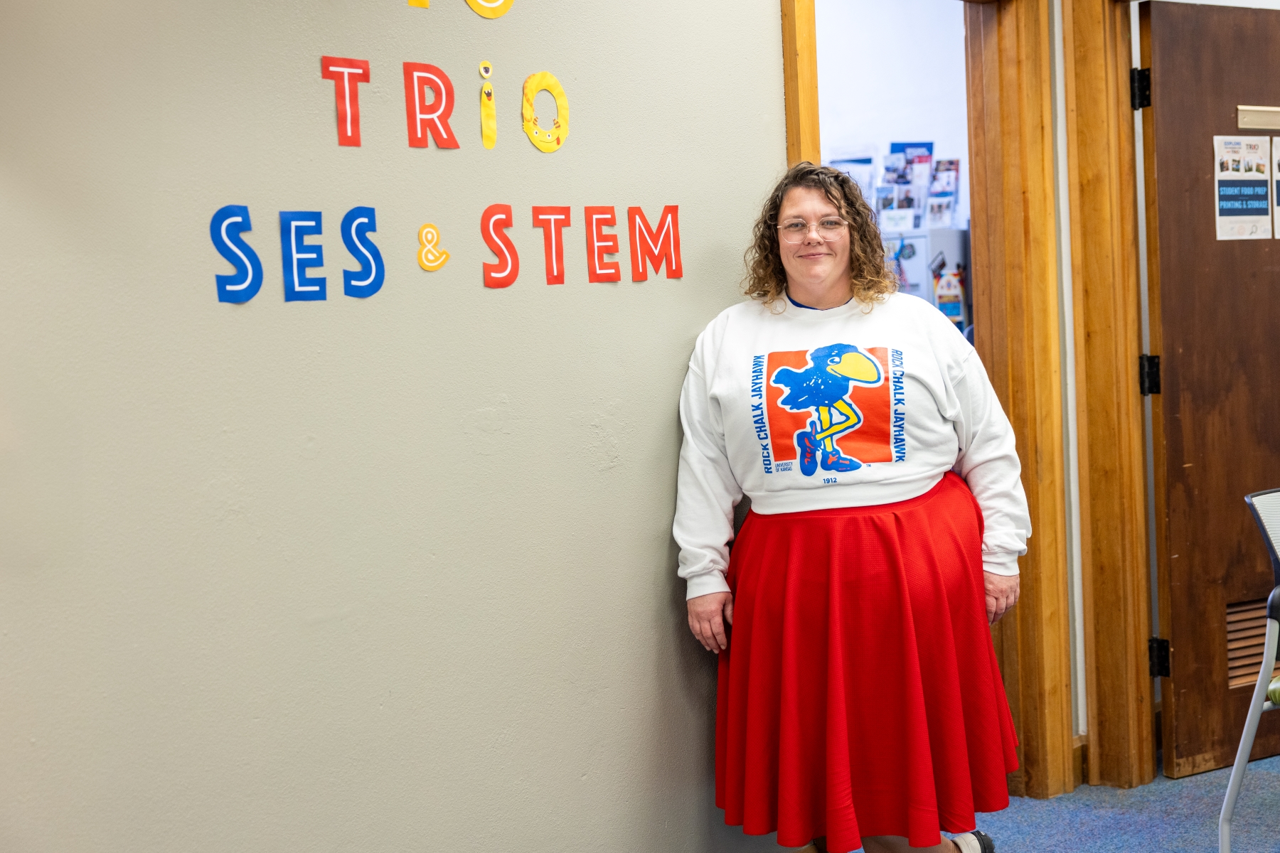 University of Kansas student Emily Costner poses for a portrait at the Trio offices in Strong Hall.