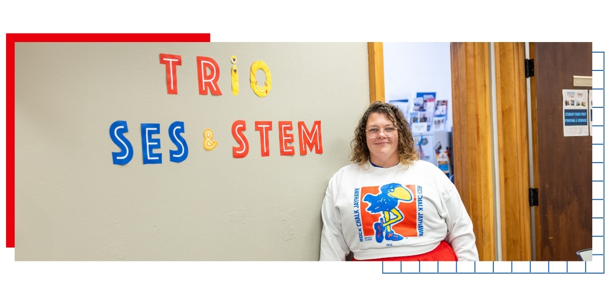 University of Kansas student Emily Costner poses in the TRIO SES & STEM office in Strong Hall.