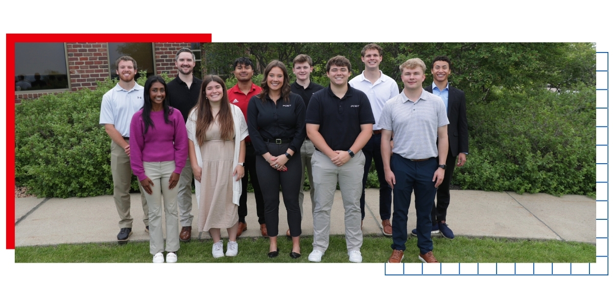 University of Kansas student Chiara Fernando (furthest left, front row) and other summer interns at POET.