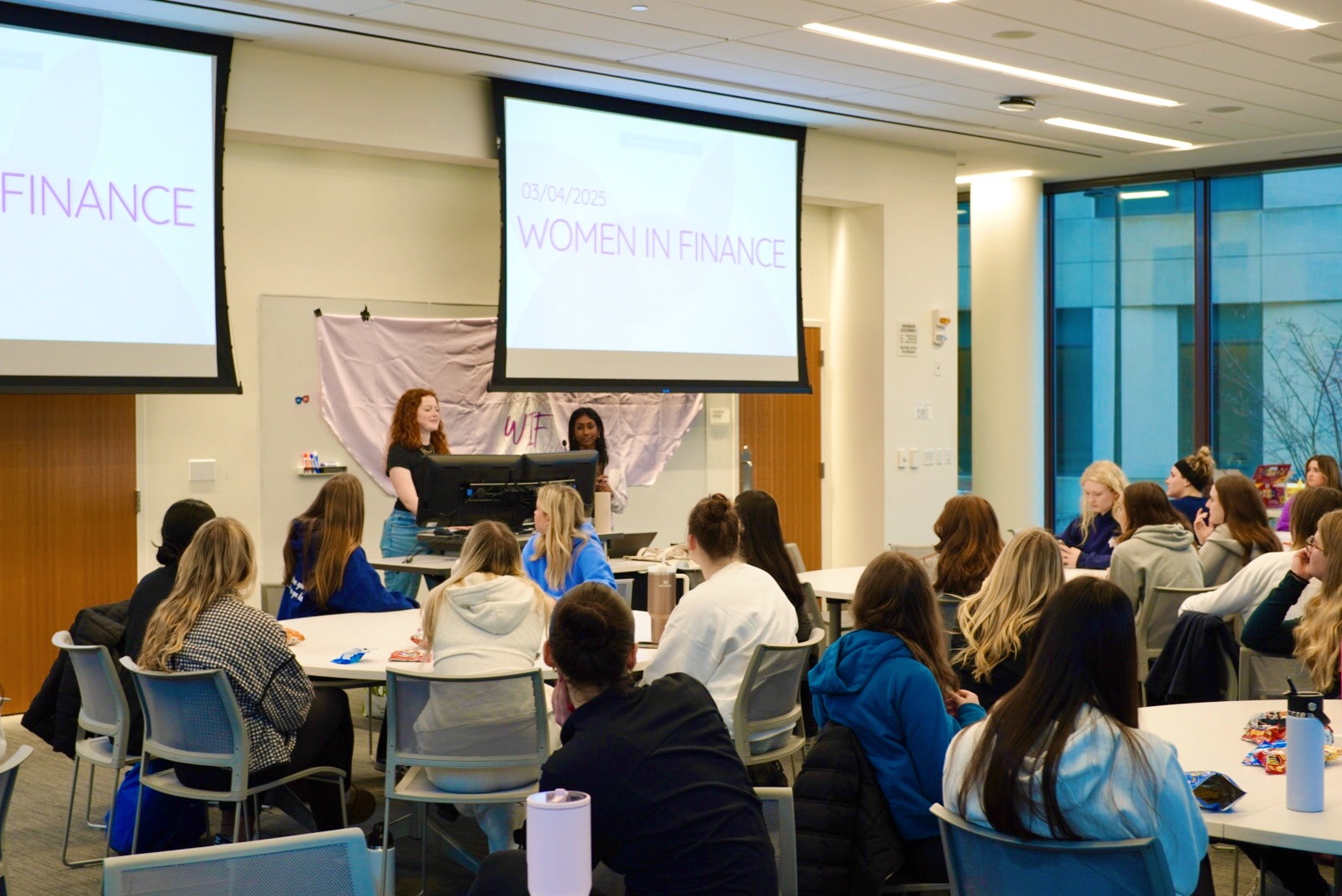 A group of University of Kansas students at a Women in Finance program event.