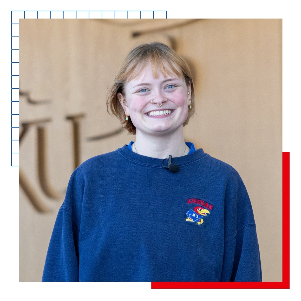 University of Kansas transfer student EJ Padjett posts for a portrait at the Jayhawk Welcome Center.