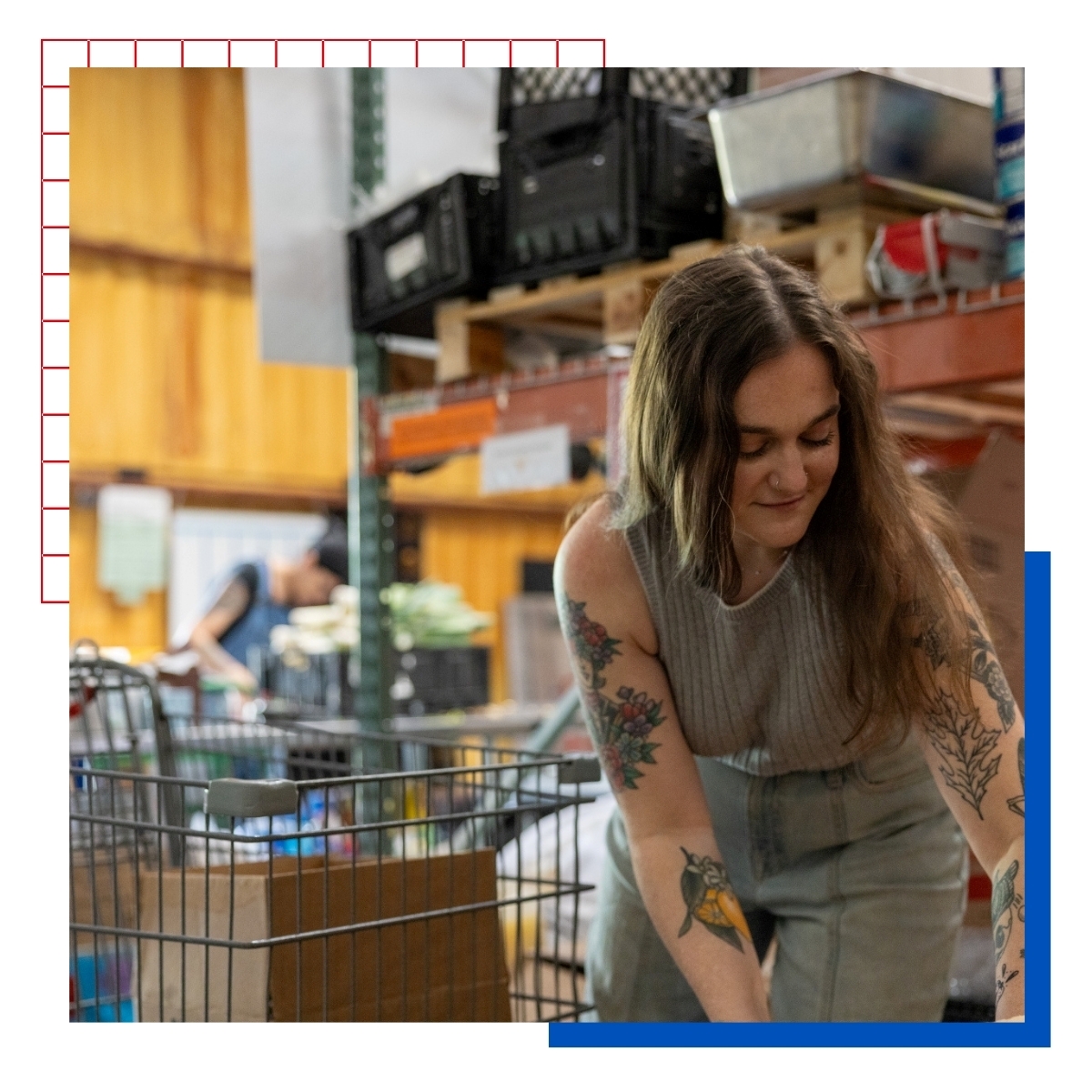 University of Kansas Community Health alumna Jessica Cooney at her job with Just Food, the food pantry in Lawrence Kansas.