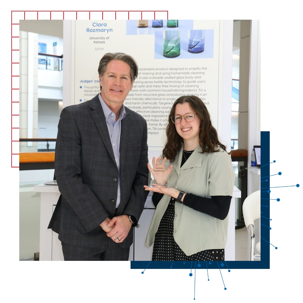 A KU Industrial Design student and Derek Miller, President and CEO of the International Housewares Association, at the IHA's student design competition.