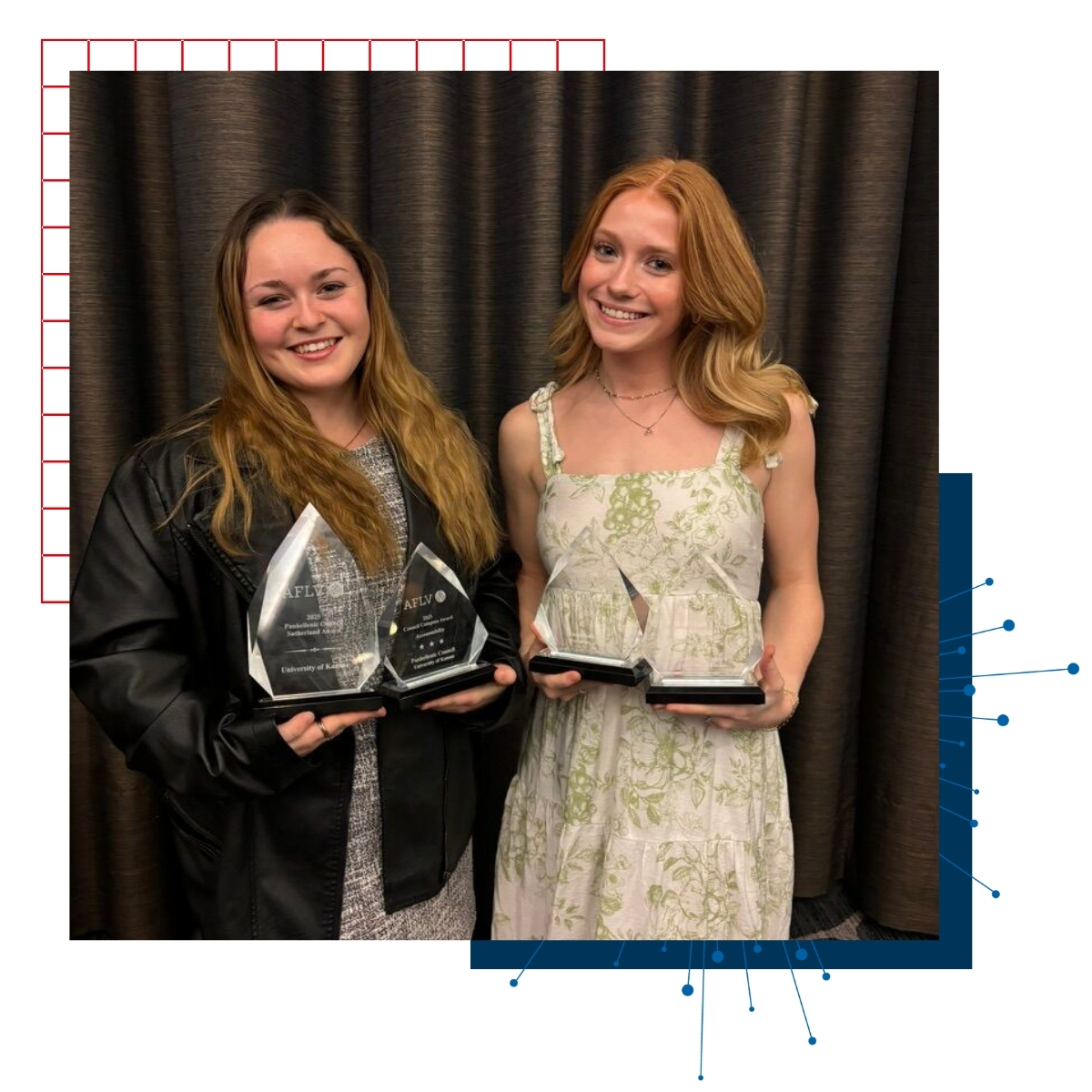 Marina Molinari and another Panhellenic sorority member receive awards.