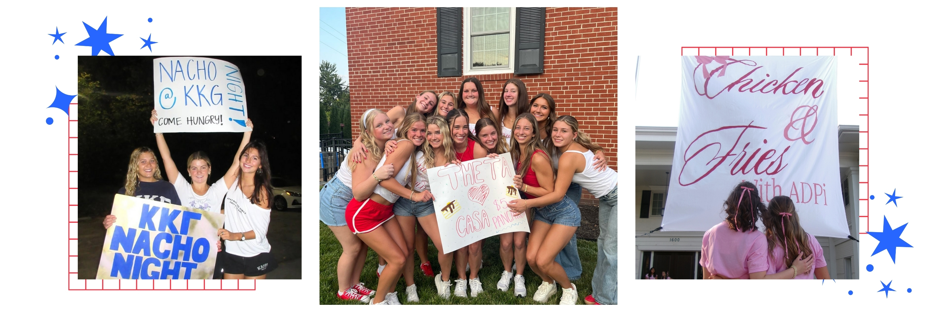 A collage featuring three photos of sorority philanthropy events at the University of Kansas.