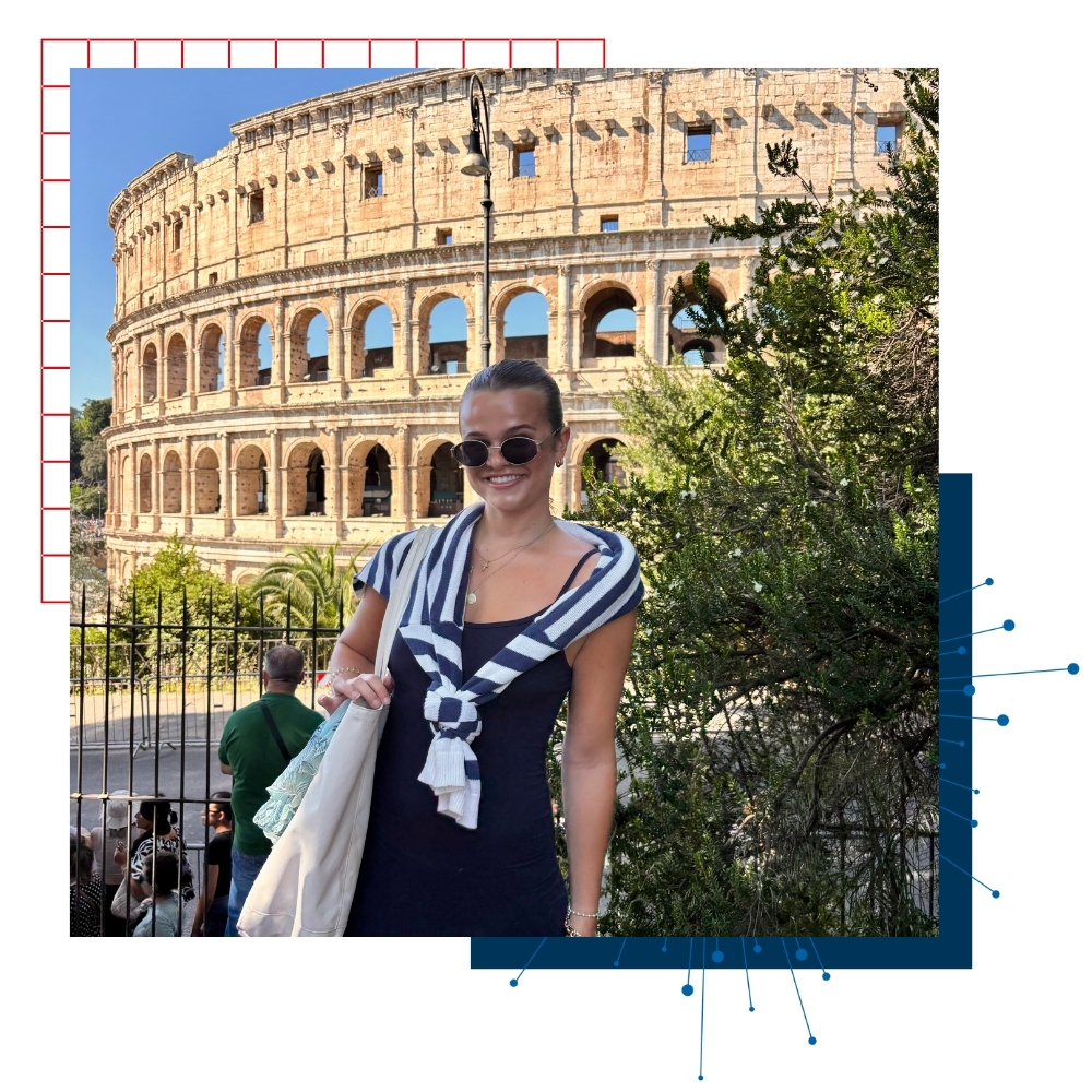 University of Kansas student Maren Rapp in front of the Colosseum (the archaeological heart of Rome)