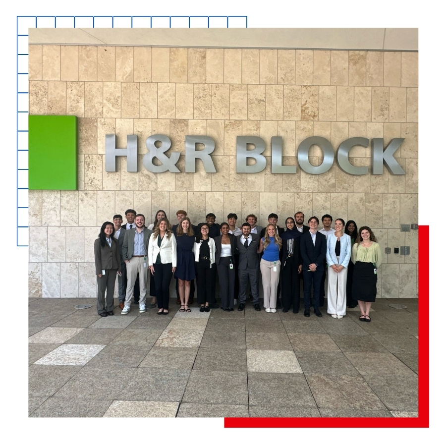 University of Kansas engineering student Alice Mungamuri poses with interns at her summer internship with H&R Block.