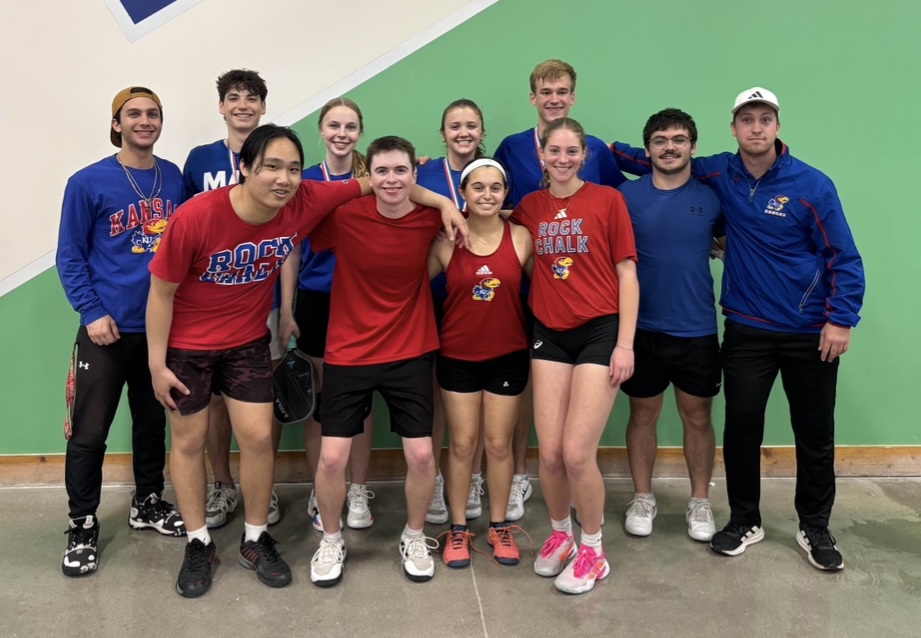The University of Kansas club pickleball team, founded and led by KU student ambassador Charles Lachman.