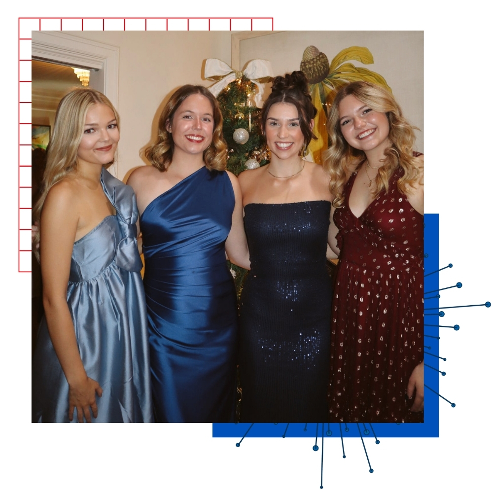 University of Kansas students in Sorority and Fraternity life pose for a portrait at a formal event.