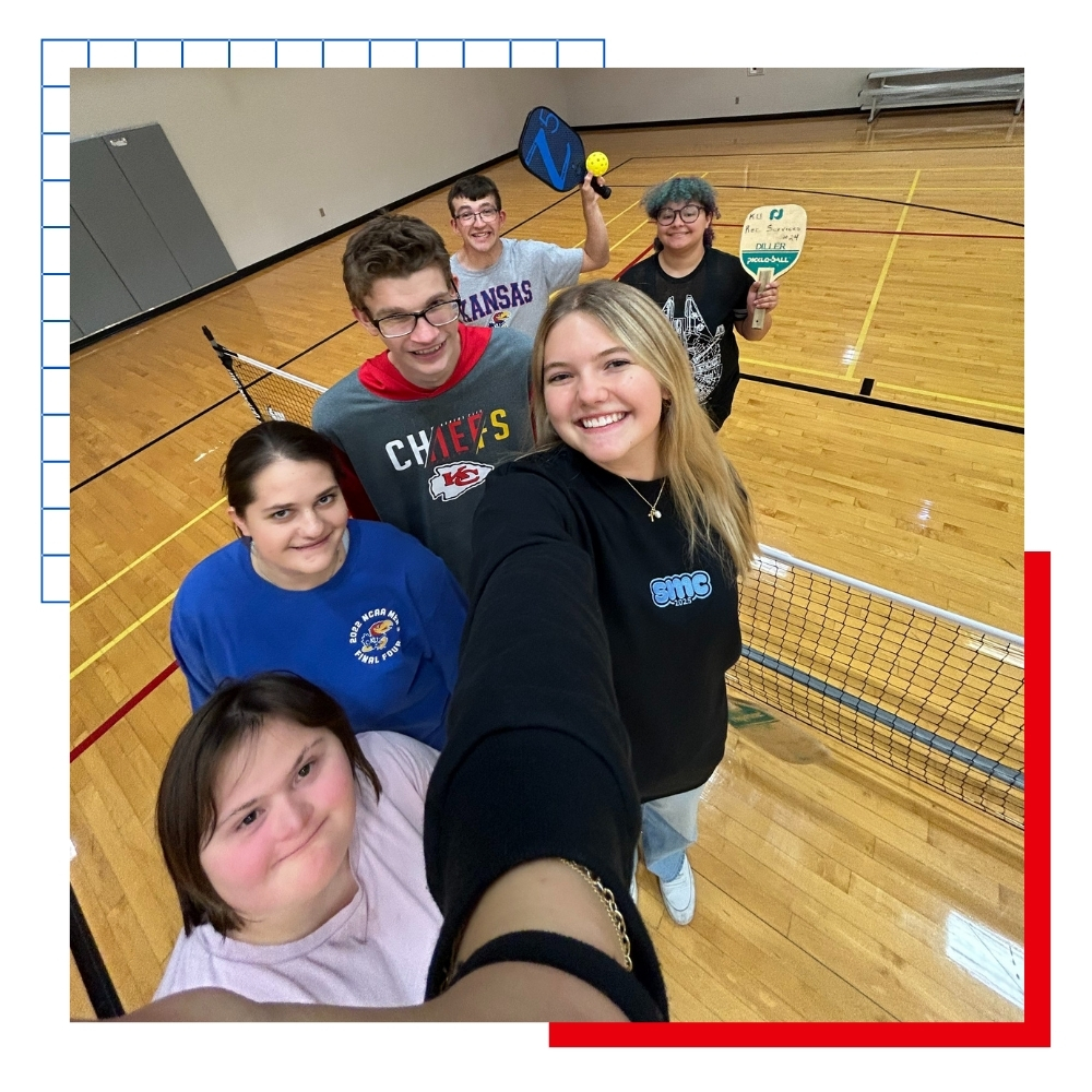 University of Kansas student Elsa Covi and friends participate in a pickleball event.