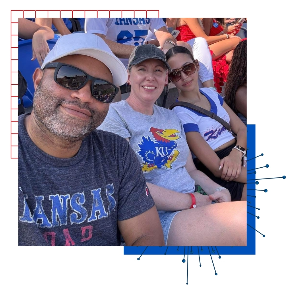 University of Kansas freshman Natalie Frazier is joined by her family at the football game during KU Family Weekend 2025.