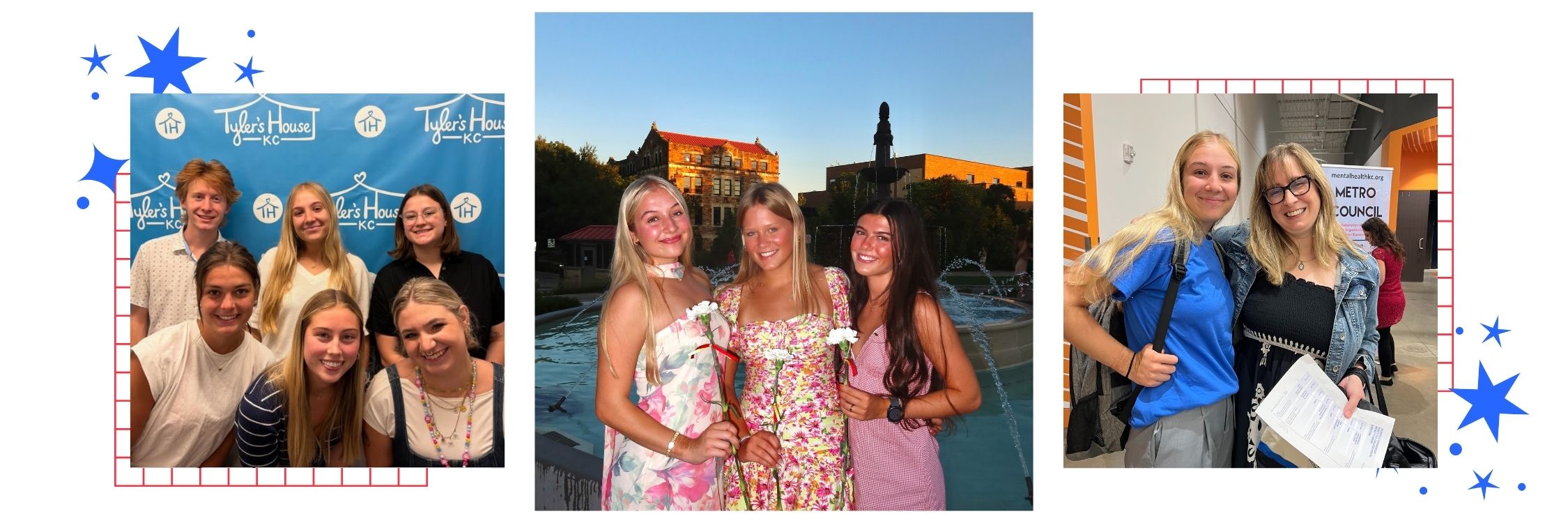 A photo collage of University of Kansas freshman Caroline Rome showcasing her internship and sorority experiences. 