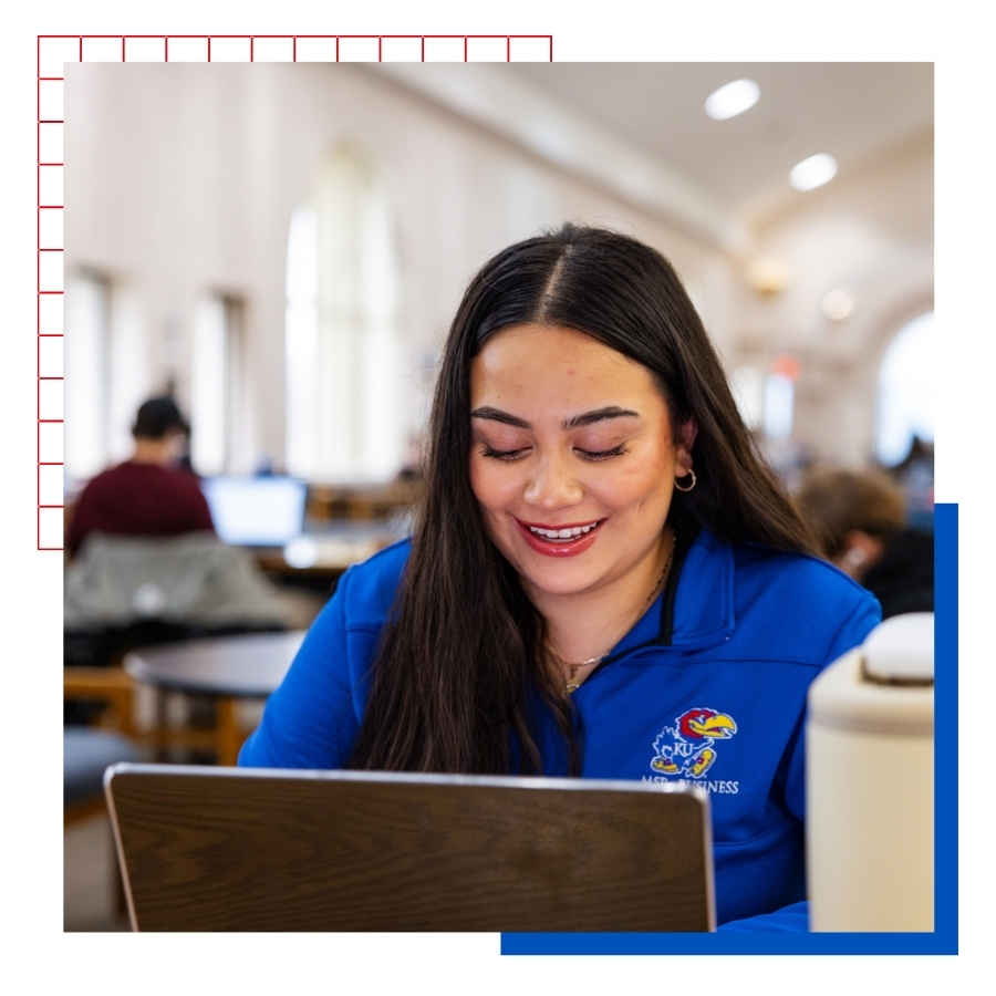 University of Kansas first-gen student Annalia Escalante studies in a campus library. 