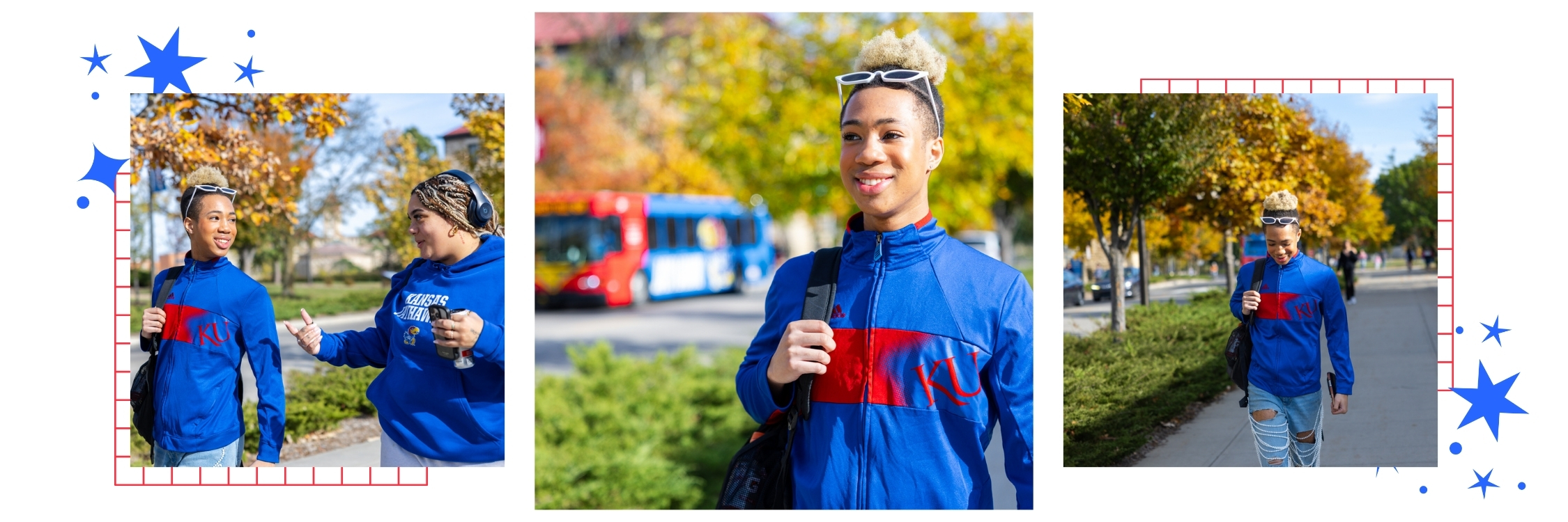 University of Kansas student Joshua Alston is featured in a collage on the KU campus. 