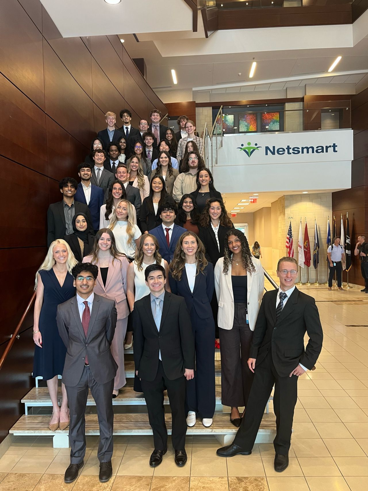 University of Kansas student Sriya Annem and other interns pose for a picture during their computer science internships at Netsmart. 