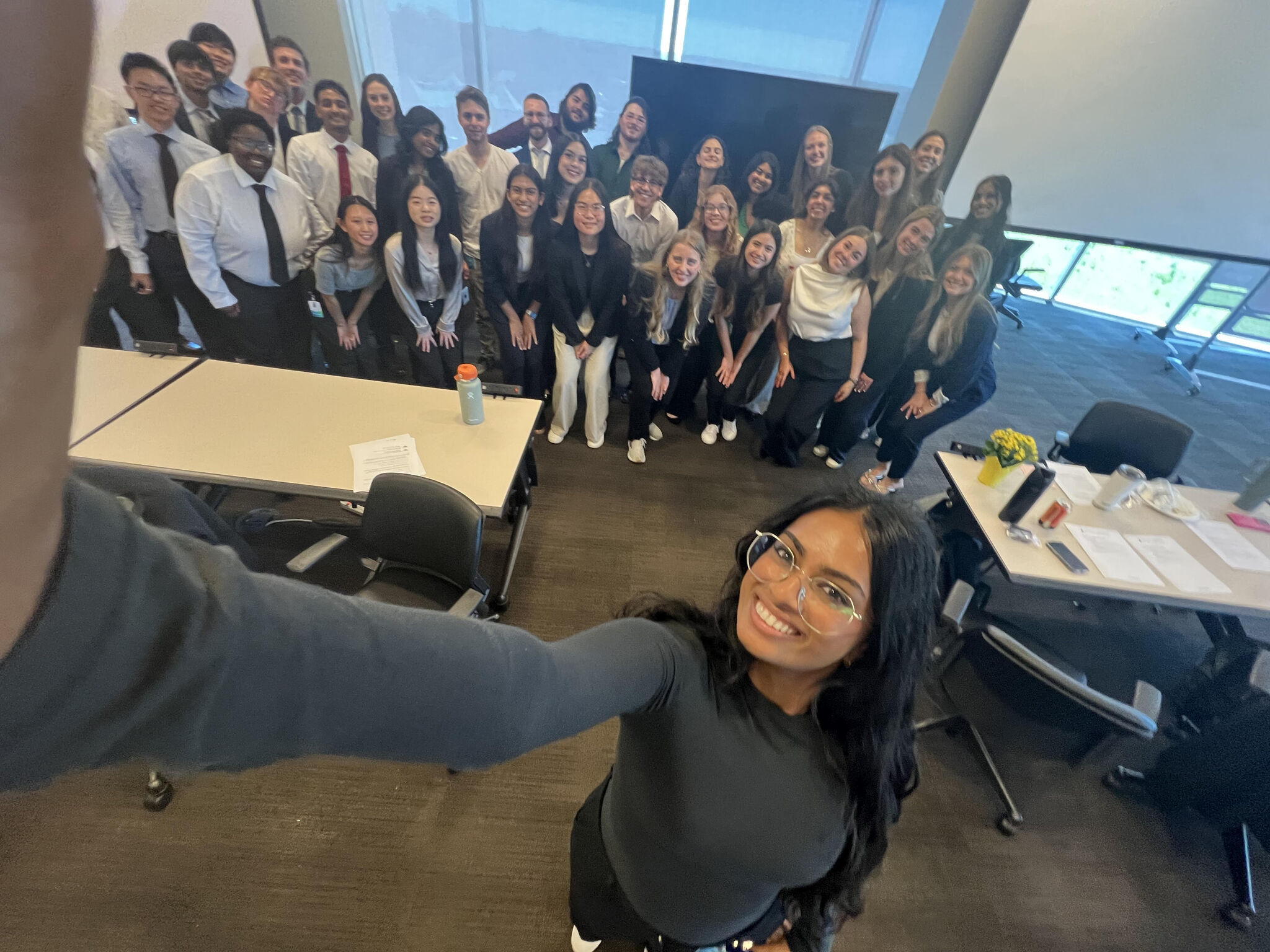 University of Kansas student Sriya Annem and other interns pose for a picture during their computer science internships at Netsmart. 