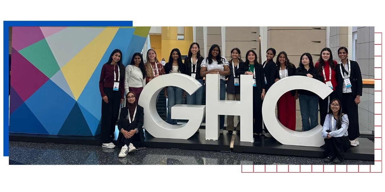 University of Kansas computer science major Sriya Annem and her Women in Computing group at a GHC conference.
