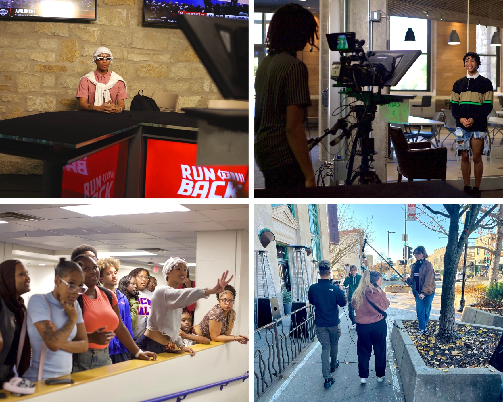 University of Kansas Film & Media student Joshua Alston participating in a variety of video projects on campus and beyond. 