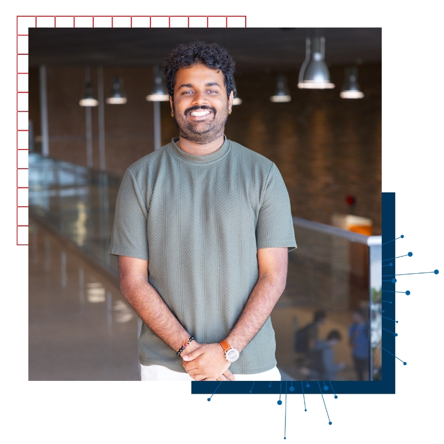 University of Kansas Honors Computer Science and Self Engineering student Tej Gumaste poses for a portrait in the engineering building on KU's campus.