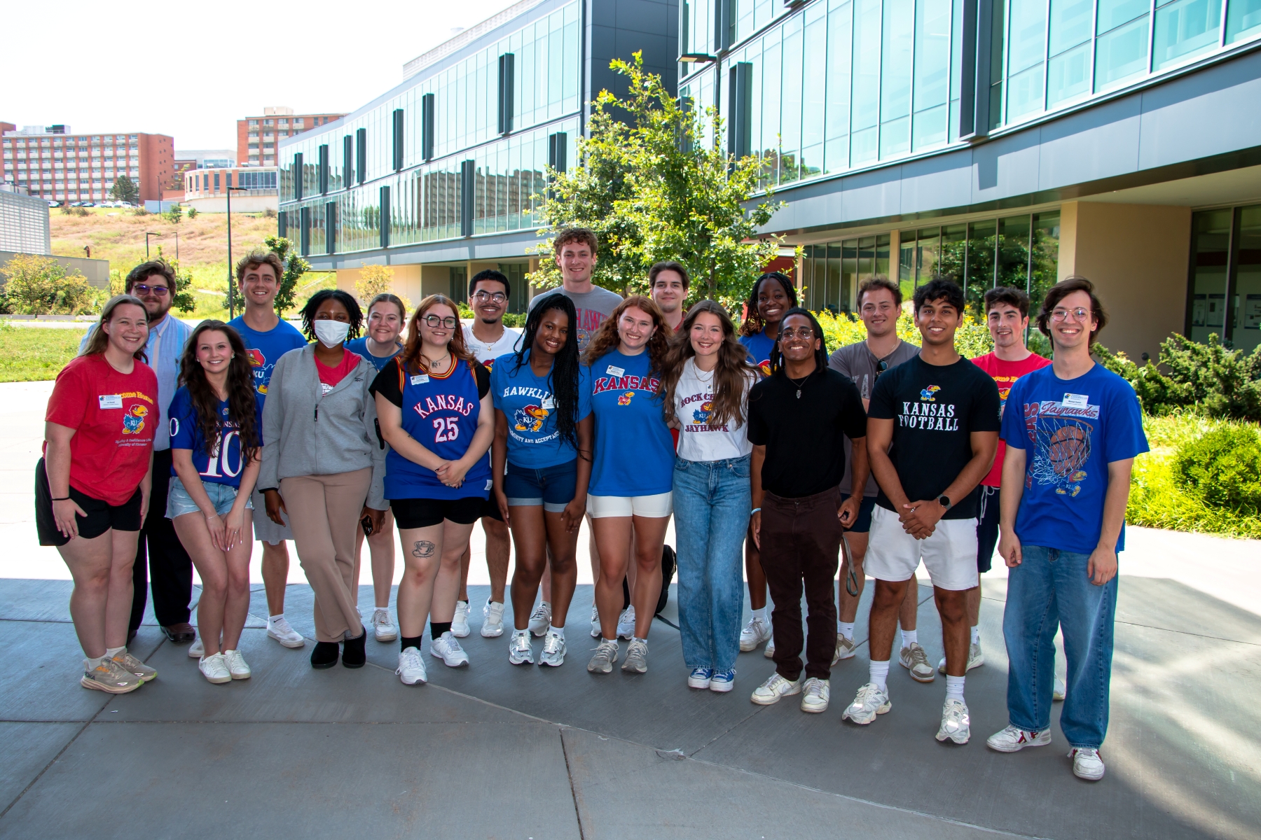 University of Kansas students serving as resident assistants for Stauffer campus housing gather for a team picture.