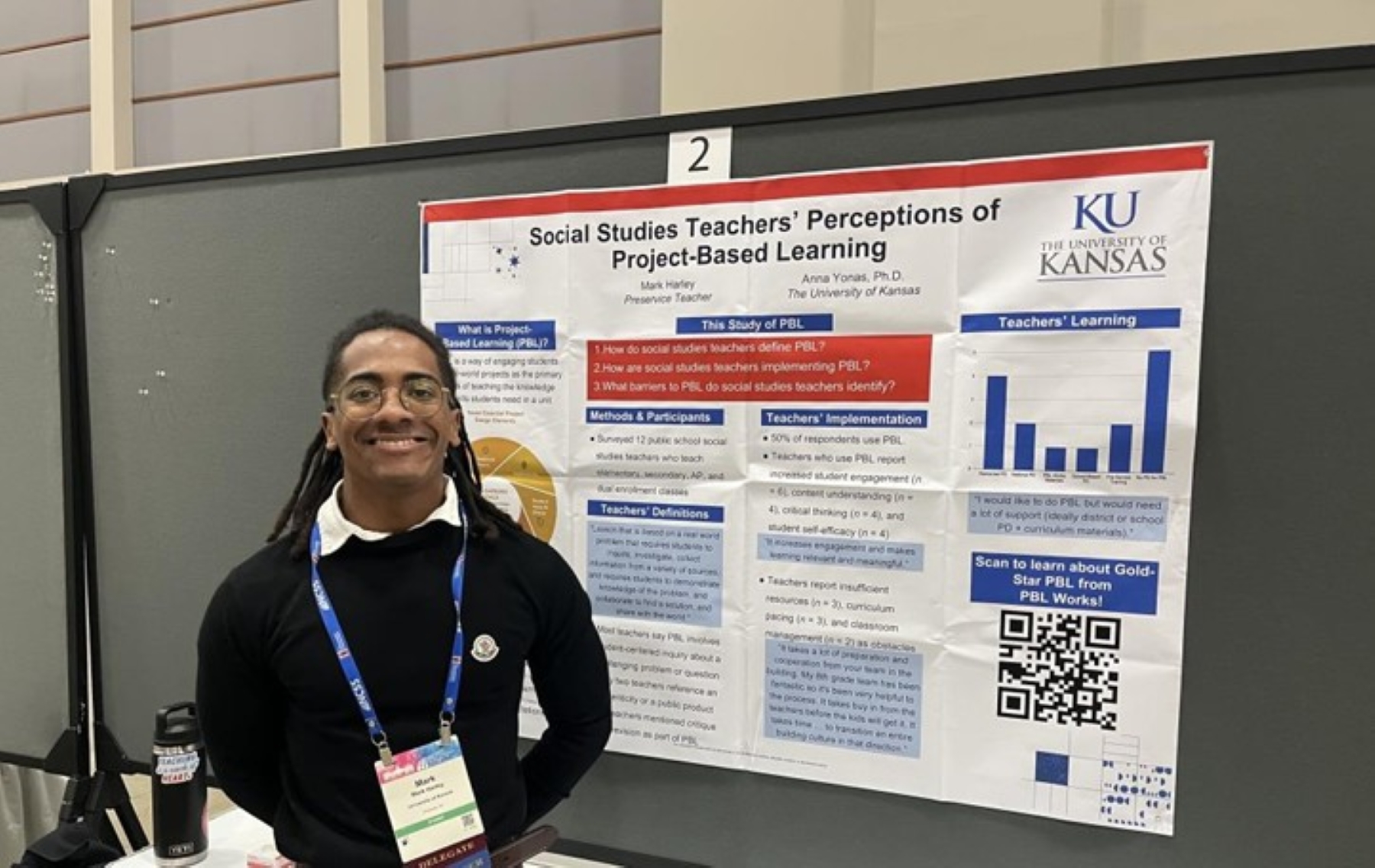 University of Kansas student Mark Harley presents research as a representative of the University of Kansas School of Education. 