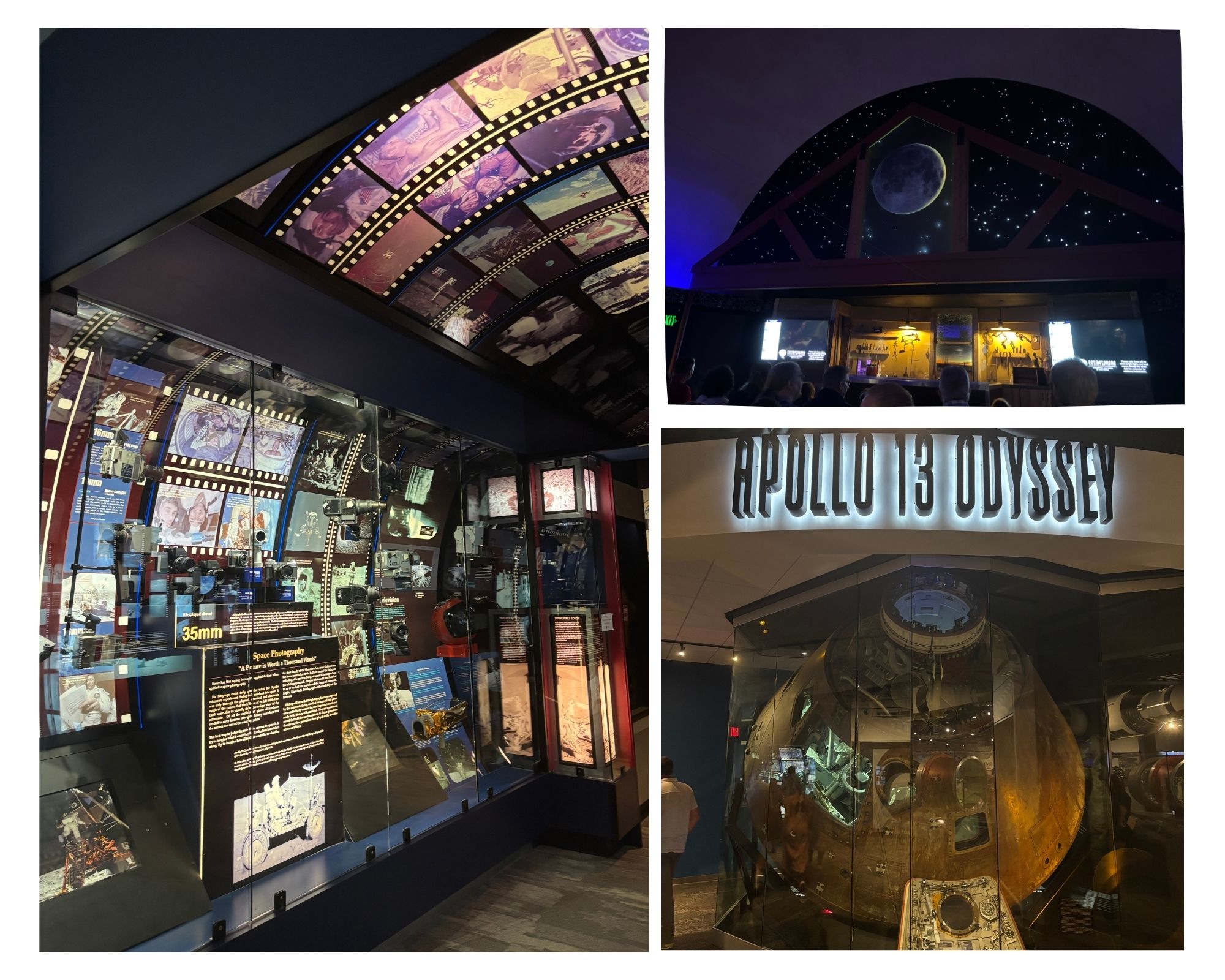 A collage of images of the interior of the Kansas Cosmosphere in Hutchinson Kansas.