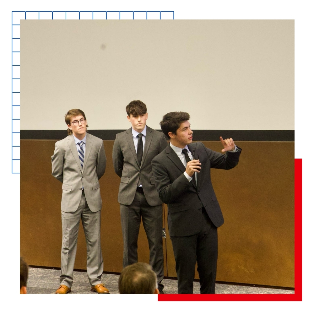 University of Kansas students, including Charlie Erker, participate in the Kirkendall Ideation Challenge with the KU School of Business.