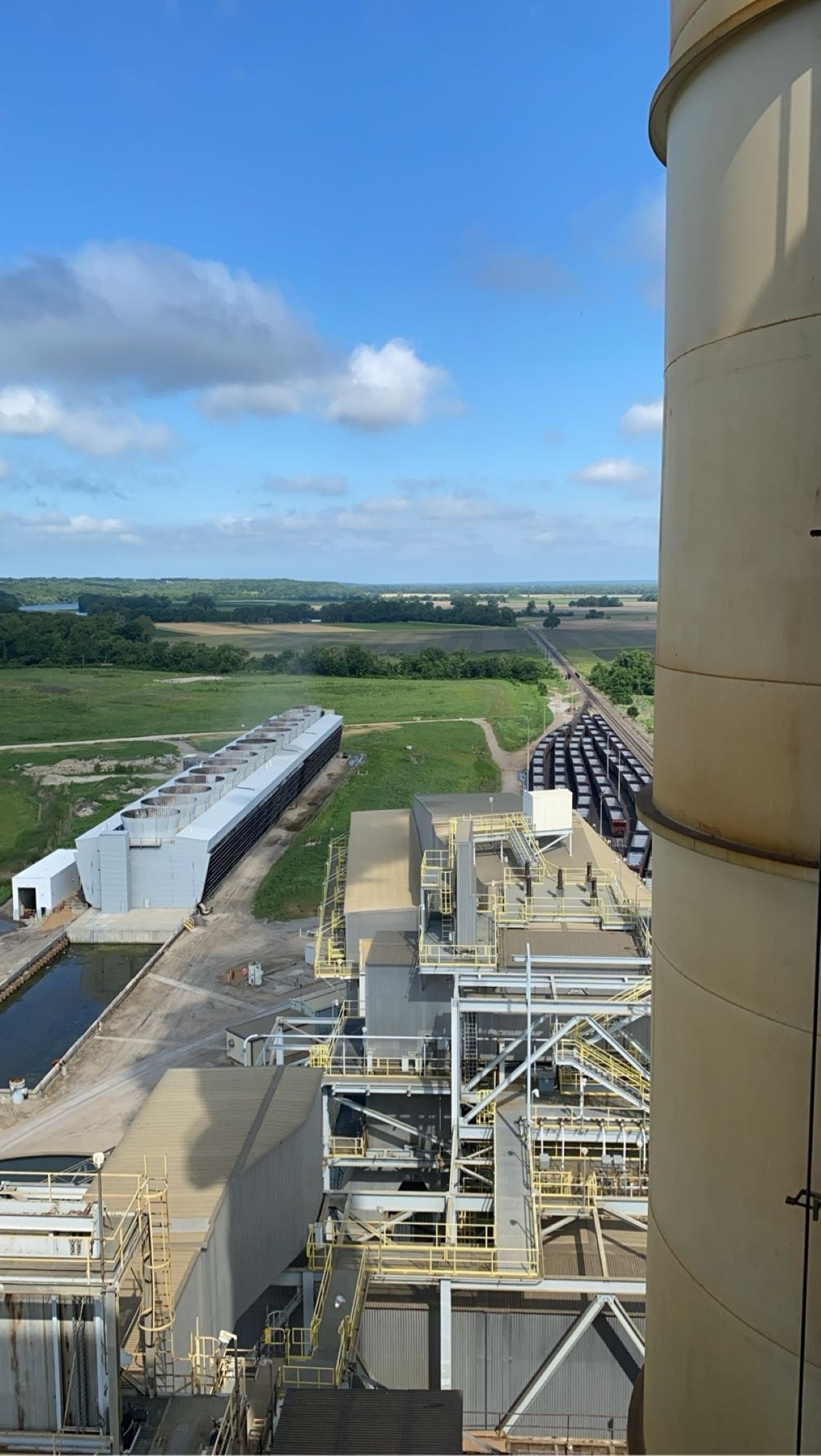 A view from the top of the Lawrence Power Plant, as part of a KU student's supply chain management internship at Evergy.