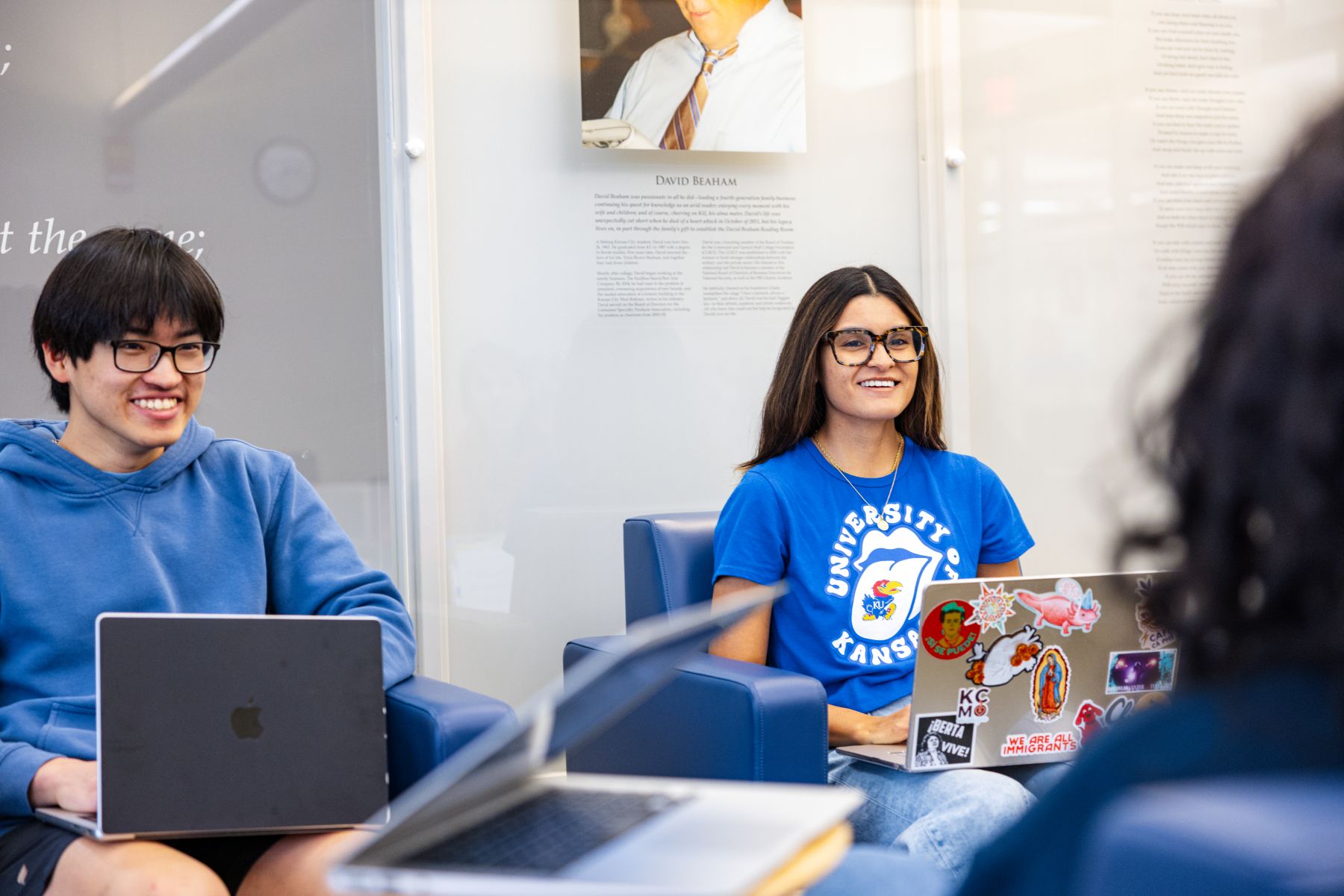 University of Kansas students meet for a study group at the Anschutz Library on campus.