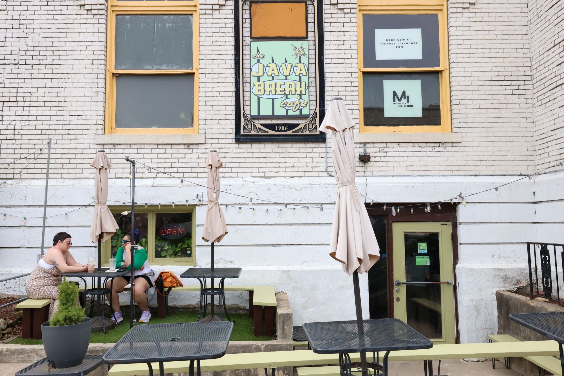 A view of the exterior of Java Break, a student favorite coffee shop in downtown Lawrence, Kansas.
